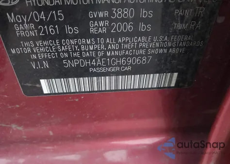 2016 Hyundai Elantra Se из США, поврежденный, VIN 5NPDH4AE1GH690687